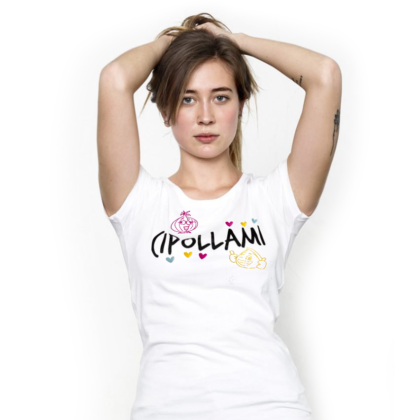 T-shirt bianca semplice donna scritta cipollami